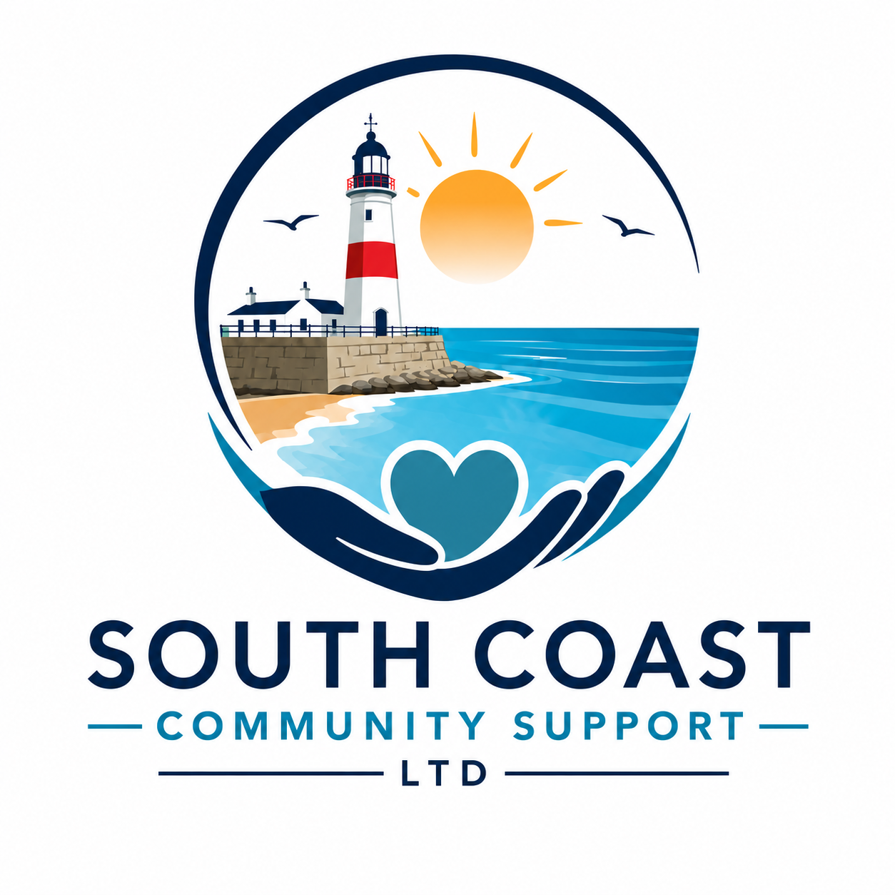South Coast Community Support lighthouse and community logo